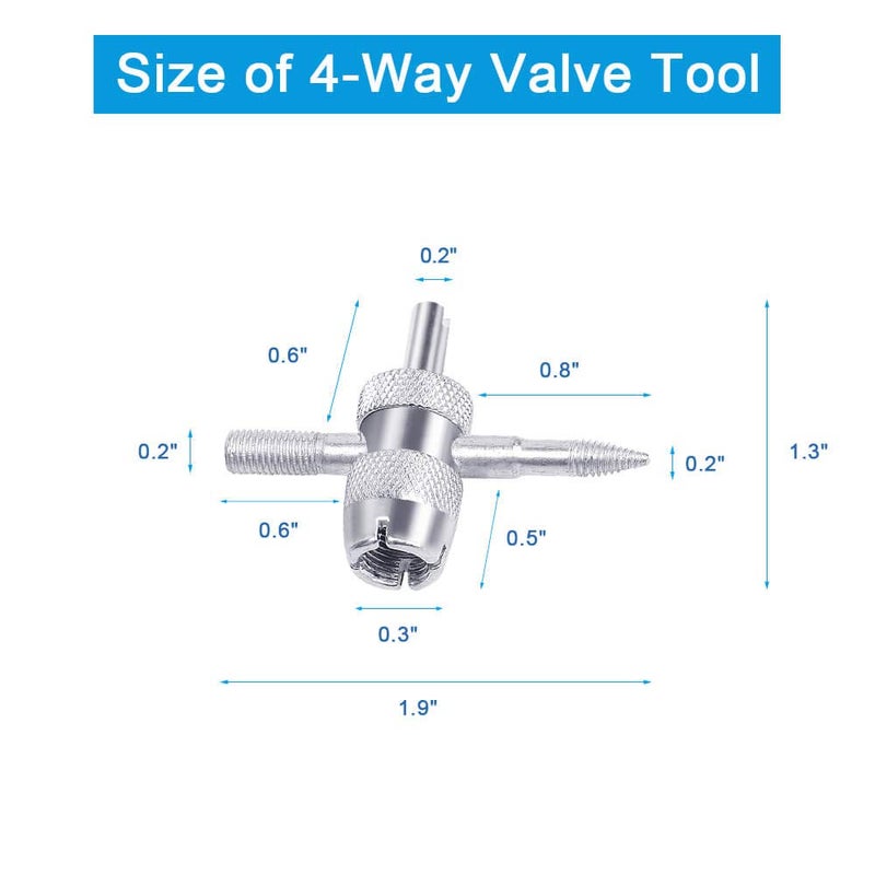 Riseuvo 6Pcs Tire Valve Stem Removal Tool - Single and Double Heads Valve Core Remover, 4-Way Valve Tool Great Tire Repair Tool, 10pcs Valve Stem Caps, 20pcs Valve Stem Core - Image 4